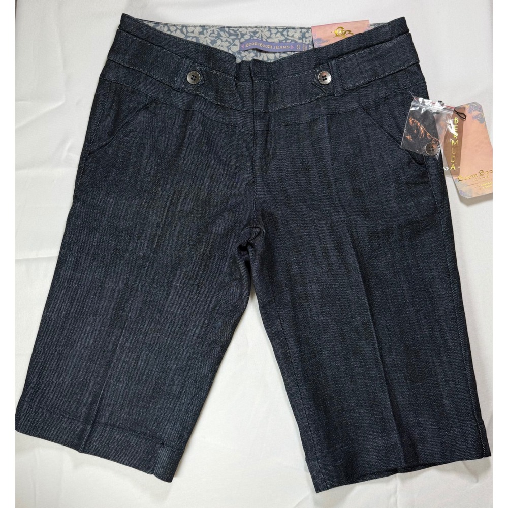 Boom Boom Jeans Womens Dark Wash Denim Bermuda Shorts Size 9 NWT Stretch Pockets